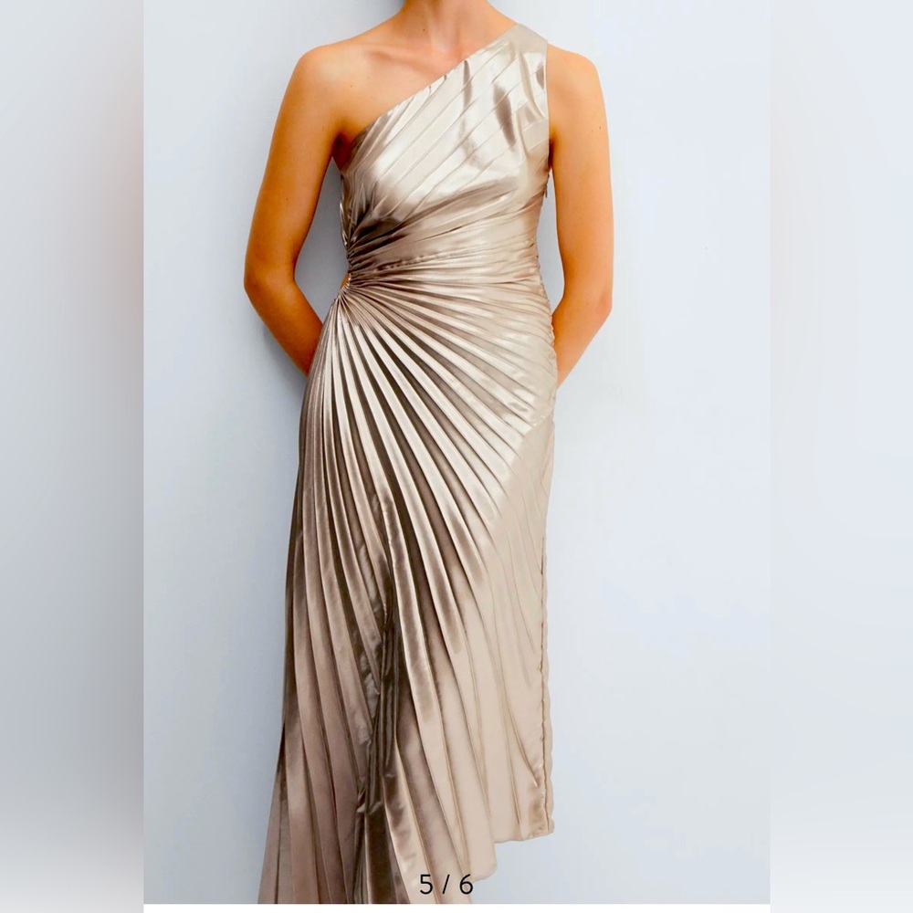 Mango Asymmetric Cutout Pleated Satin Dress